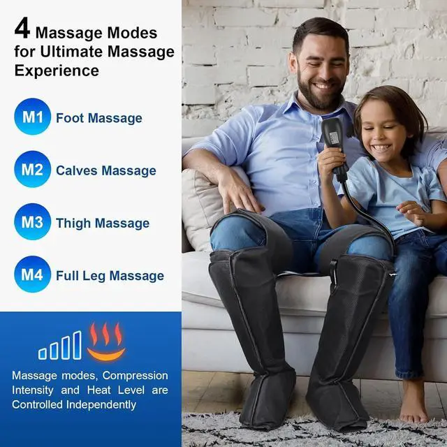 Alt view image 4 of 7 - BOB AND BRAD Leg Massager with Heat and Compression,4 Modes 4 Intensities,Foot Calf Thigh Leg Compression Massager for Circulation and Pain Relief,Gifts for Women Men Mom Dad,FSA HSA Eligible