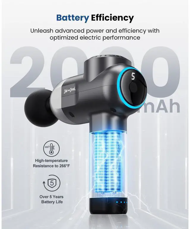 Alt view image 6 of 7 - Bob and Brad C2 Massage Gun,Deep Tissue Percussion Massage Gun for Home Gym Office Workout Recovery Pain Soreness Relief,Handheld Muscle Massager with 5 Speeds 5 Heads,FSA HSA Eligible,Gifts, Silver
