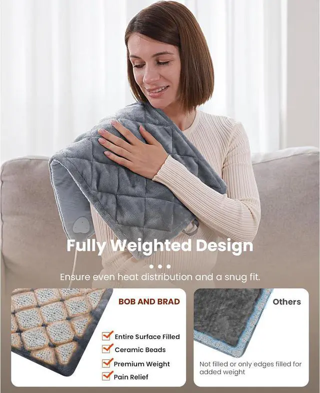Alt view image 2 of 7 - BOB AND BRAD Weighted Heating Pad with Far Infrared Therapy, Deeper Muscle Relief Adjustable Belts Heated for Neck and Shoulders, Leg, Back Pain & Cramps Relief, FSA HSA Eligible, 12"x24" (Gray)