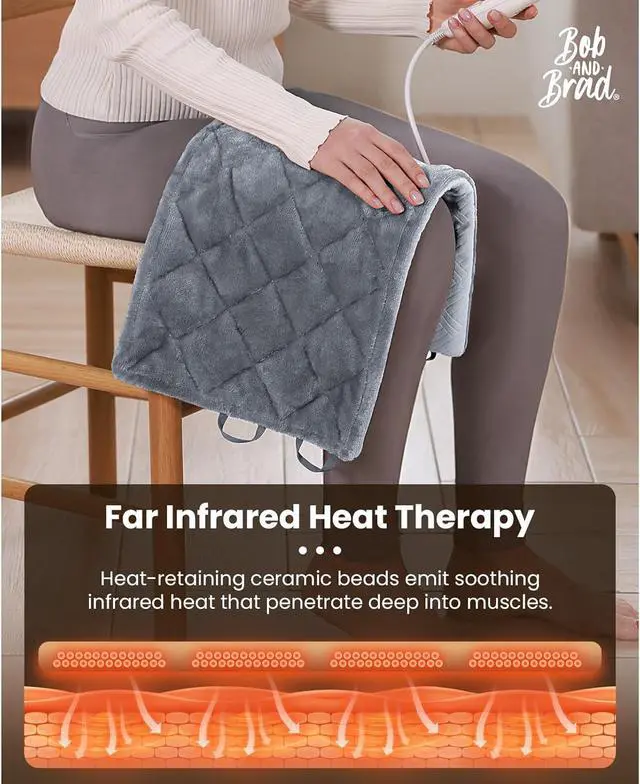 Alt view image 3 of 7 - BOB AND BRAD Weighted Heating Pad with Far Infrared Therapy, Deeper Muscle Relief Adjustable Belts Heated for Neck and Shoulders, Leg, Back Pain & Cramps Relief, FSA HSA Eligible, 12"x24" (Gray)