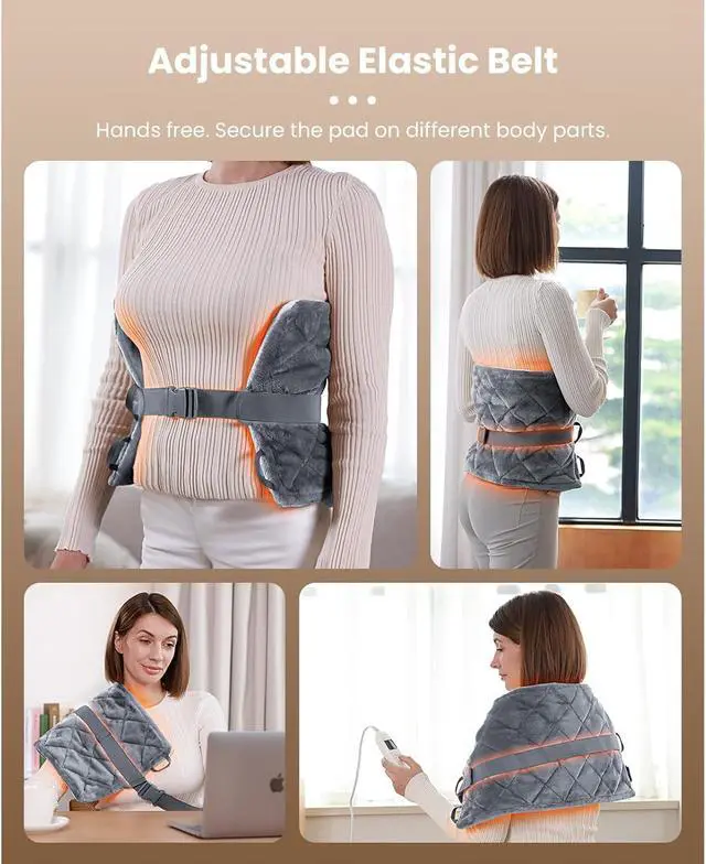 Alt view image 4 of 7 - BOB AND BRAD Weighted Heating Pad with Far Infrared Therapy, Deeper Muscle Relief Adjustable Belts Heated for Neck and Shoulders, Leg, Back Pain & Cramps Relief, FSA HSA Eligible, 12"x24" (Gray)