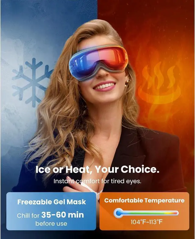 Alt view image 2 of 7 - BOB AND BRAD Eye Massager with Heat and Cooling Therapy, Comfort Music Eye Mask for Migraines, Eye Strain Dry Eye Relief, Heated Face Massager Pain Relief Improve Sleep, FSA HSA Eligible, Idea Gifts