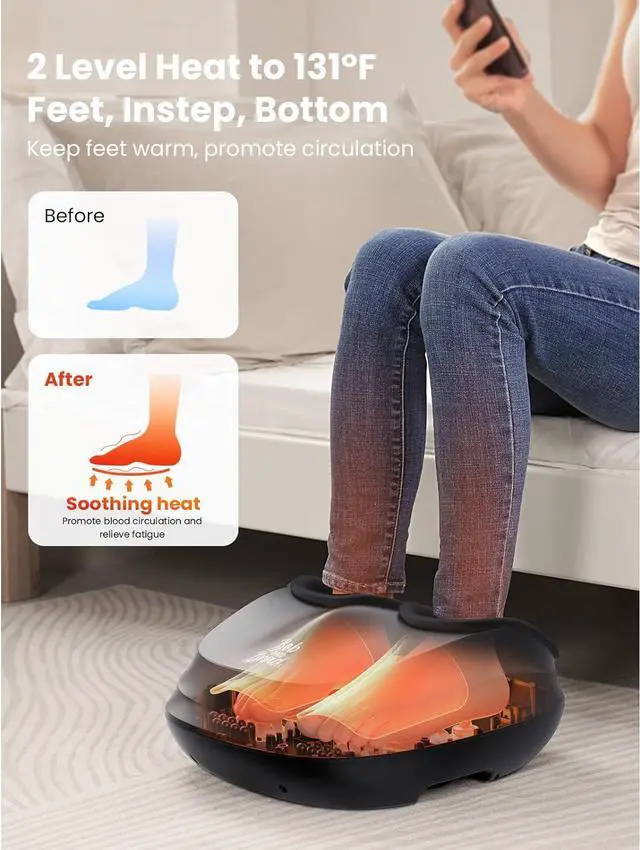 Alt view image 3 of 7 - BOB AND BRAD Foot Massager with Heat,827 Comfort Shiatsu Compression Deep Kneading Electric Feet Massager Machine Heated for Plantar Fasciitis, Men Size 12,FSA HSA Eligible, Idea Gift for Men Women