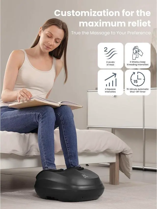 Alt view image 4 of 7 - BOB AND BRAD Foot Massager with Heat,827 Comfort Shiatsu Compression Deep Kneading Electric Feet Massager Machine Heated for Plantar Fasciitis, Men Size 12,FSA HSA Eligible, Idea Gift for Men Women