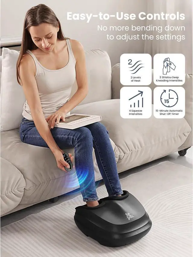 Alt view image 5 of 7 - BOB AND BRAD Foot Massager with Heat Remote Air Compression Shiatsu Deep Kneading Electric Feet Massager Machine Boosts Blood Circulation for Plantar Fasciitis, Men Size 12, Idea Gift for Women Men