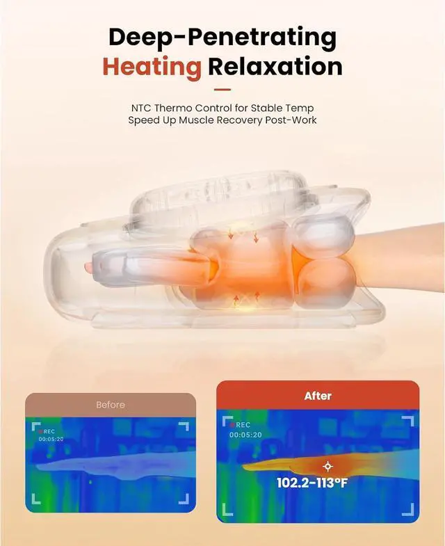 Alt view image 4 of 7 - Bob and Brad Cordless Hand Massager with Heat and Compression,Portable for Arthritis and Carpal Tunnel, Rechargeable Pain Relief Idea Gift, FSA HSA Eligible