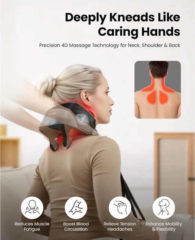 Alt view image 2 of 7 - Bob and Brad Shiatsu Neck Massager with 4D Kneading and Soothing Heat for Deep Tissue Pain Relief, Lightweight & Cordless Design, Dual-Zone Precision Heat, FSA HSA Eligible, Ideal Gift