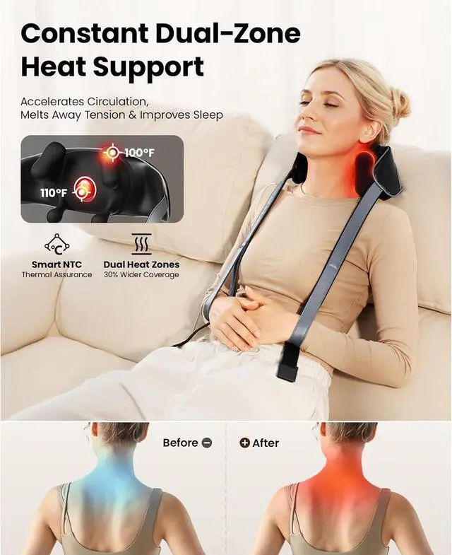 Alt view image 3 of 7 - Bob and Brad Shiatsu Neck Massager with 4D Kneading and Soothing Heat for Deep Tissue Pain Relief, Lightweight & Cordless Design, Dual-Zone Precision Heat, FSA HSA Eligible, Ideal Gift