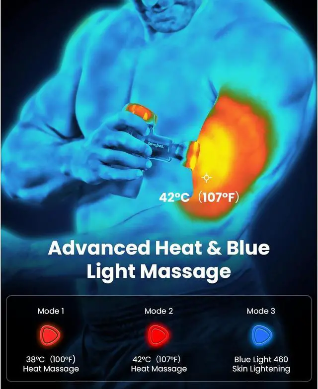 Alt view image 2 of 7 - Bob and Brad M7 Plus Mini Massage Gun with Heat - Pocket-Sized, Quiet Deep Tissue Muscle Massager with Advanced Heat & Blue Light Therapy, Ergonomic Handle, Fast Charging & Long Battery Life