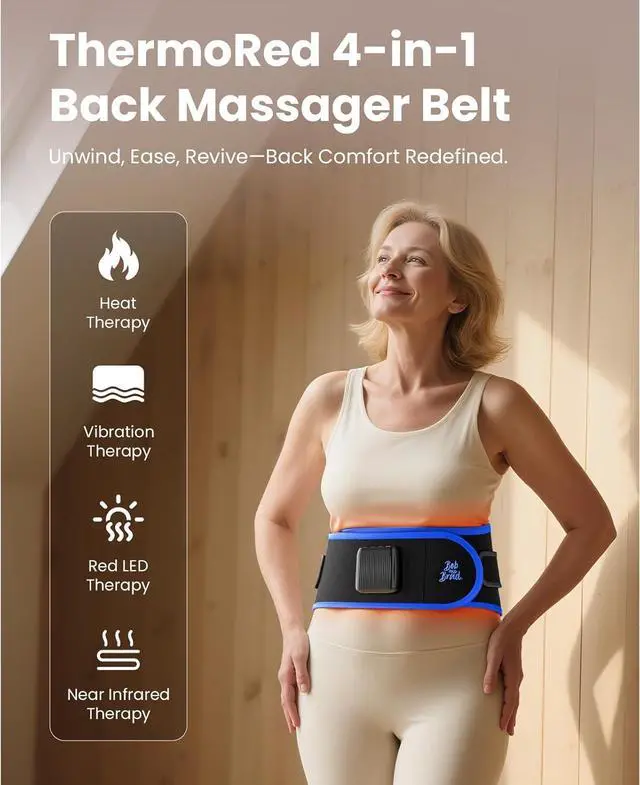 Alt view image 2 of 7 - Bob and Brad Cordless Vibration Heating Pad for Lower Back with Red Light Therapy,4-in-1 Wireless Heating Pad Massage Belt for Muscle Recovery Pain Relief, Light & Adjustable, Idea Gift for Family