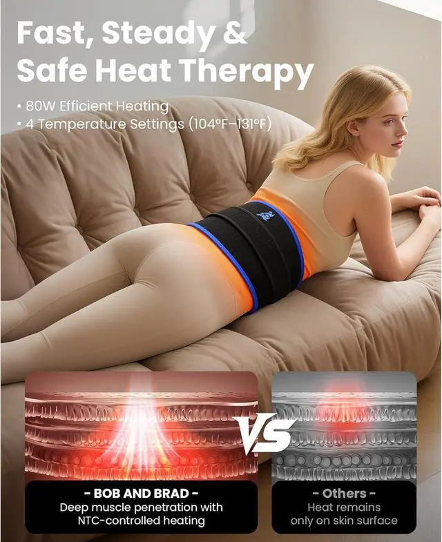 Alt view image 7 of 7 - Bob and Brad Cordless Vibration Heating Pad for Lower Back with Red Light Therapy,4-in-1 Wireless Heating Pad Massage Belt for Muscle Recovery Pain Relief, Light & Adjustable, Idea Gift for Family