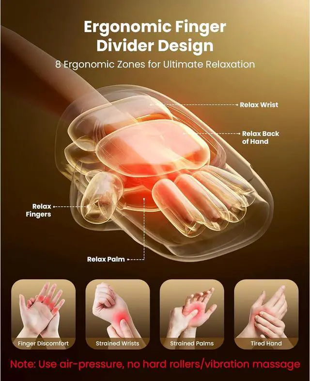 Alt view image 3 of 7 - Bob and Brad HandSpa Pro Hand Massager with Heat and Compression, Cordless Portable Hand Machine with 8-Zone Finger Division for Targeted Relief, Deep Tissue for Arthritis and Carpal Tunne Pain Relief