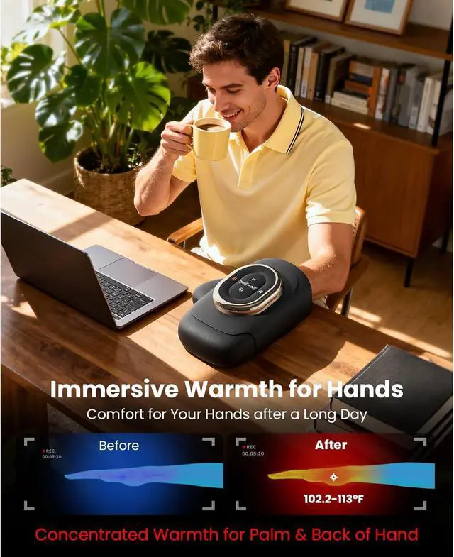 Alt view image 4 of 7 - Bob and Brad HandSpa Pro Hand Massager with Heat and Compression, Cordless Portable Hand Machine with 8-Zone Finger Division for Targeted Relief, Deep Tissue for Arthritis and Carpal Tunne Pain Relief
