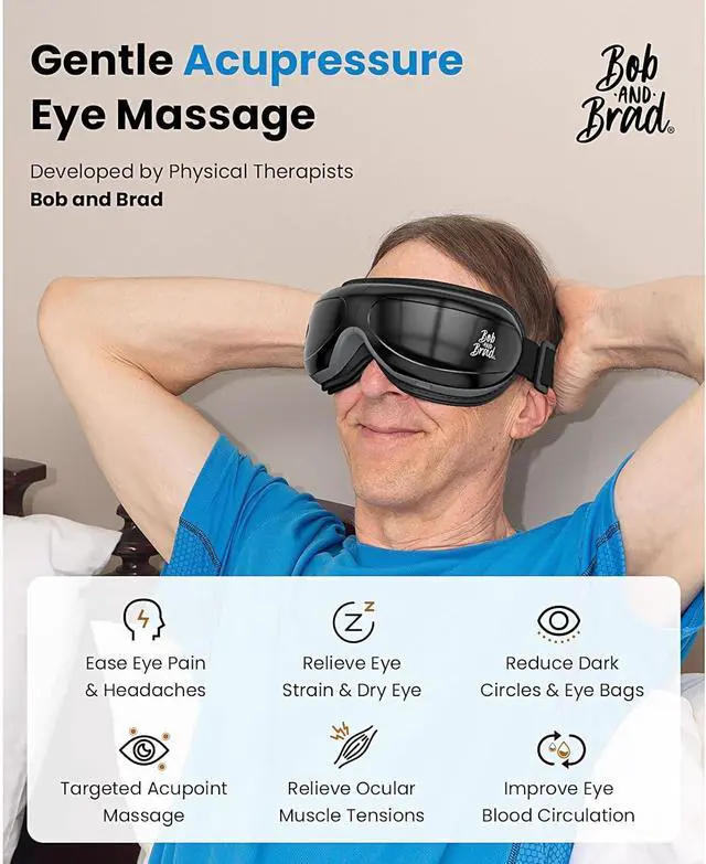 Main image of Bob and Brad Eye Massager with Heat & BT Music, Professional Portable Smart Eye Mask for Headache Pain Eye Strain Relief, Idea Gift for Women Men, Black