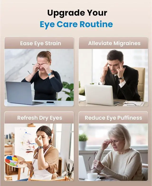 Alt view image 7 of 7 - Bob and Brad Eye Massager with Heat & BT Music, Professional Portable Smart Eye Mask for Headache Pain Eye Strain Relief, Idea Gift for Women Men, Black