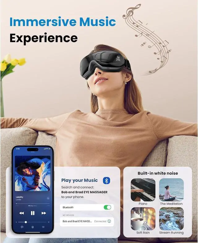 Alt view image 5 of 7 - Bob and Brad Eye Massager with Heat & BT Music, Professional Portable Smart Eye Mask for Headache Pain Eye Strain Relief, Idea Gift for Women Men, Black