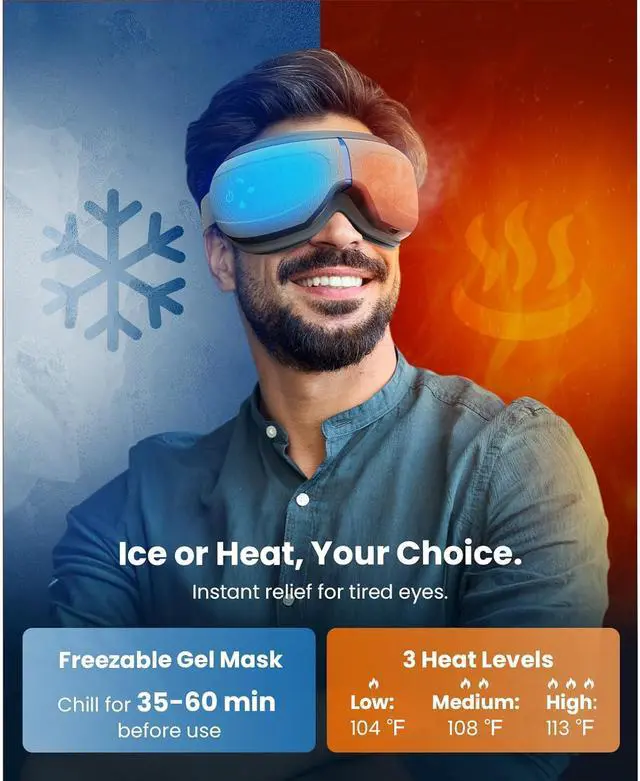 Alt view image 2 of 7 - Bob and Brad EyeOasis 3 Eye Massager with Heat and Cooling Therapy, Professional Comfort for Eyes Strain Relief, Quiet Eye Mask with Customizable Music, FSA HSA Eligible