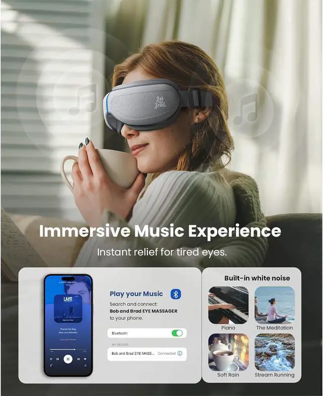 Alt view image 5 of 7 - Bob and Brad EyeOasis 3 Eye Massager with Heat and Cooling Therapy, Professional Comfort for Eyes Strain Relief, Quiet Eye Mask with Customizable Music, FSA HSA Eligible