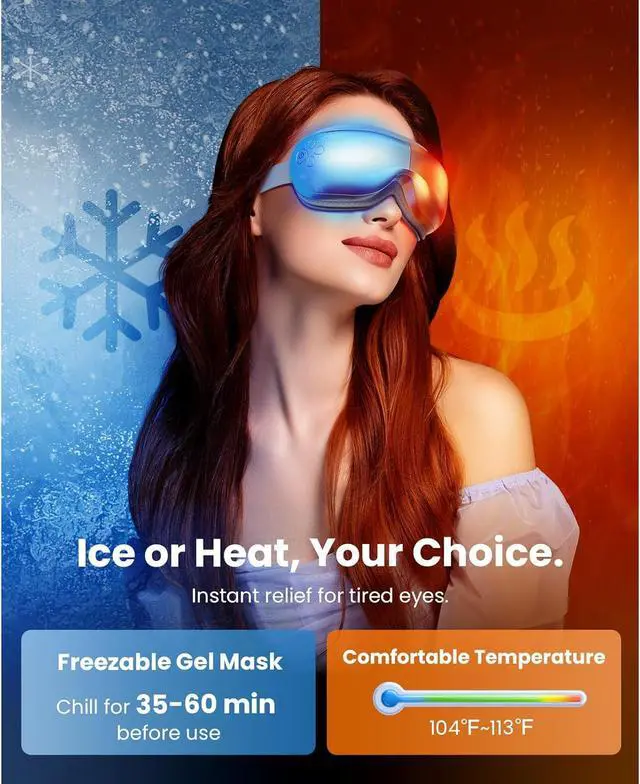 Alt view image 2 of 7 - Bob and Brad Eye Massagerwith Heat and Cooling, Quiet Professional  Eye Machine with Music for Relaxing, Comfort Eye Care Mask for Eyes Strain Relief Improve Sleep, Idea Gift for Men and Women, Gold