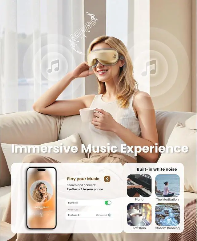 Alt view image 7 of 7 - Bob and Brad Eye Massagerwith Heat and Cooling, Quiet Professional  Eye Machine with Music for Relaxing, Comfort Eye Care Mask for Eyes Strain Relief Improve Sleep, Idea Gift for Men and Women, Gold