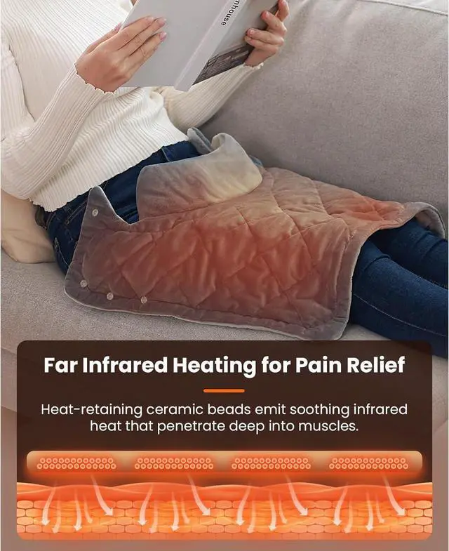 Alt view image 2 of 7 - Bob and Brad Electric Heating Pad with Far-Infrared Therapy, Weighted Adjustable Heating Pad for Neck Shouder Muscle Pain Relief, FSA/HSA Eligible, Idea Gift for Men and Women, 20"x22" Gray