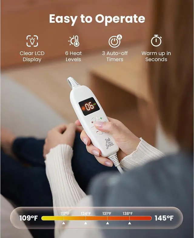 Alt view image 5 of 7 - Bob and Brad Electric Heating Pad with Far-Infrared Therapy, Weighted Adjustable Heating Pad for Neck Shouder Muscle Pain Relief, FSA/HSA Eligible, Idea Gift for Men and Women, 20"x22" Gray