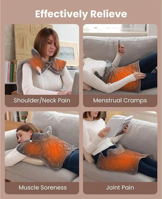 Alt view image 6 of 7 - Bob and Brad Electric Heating Pad with Far-Infrared Therapy, Weighted Adjustable Heating Pad for Neck Shouder Muscle Pain Relief, FSA/HSA Eligible, Idea Gift for Men and Women, 20"x22" Gray