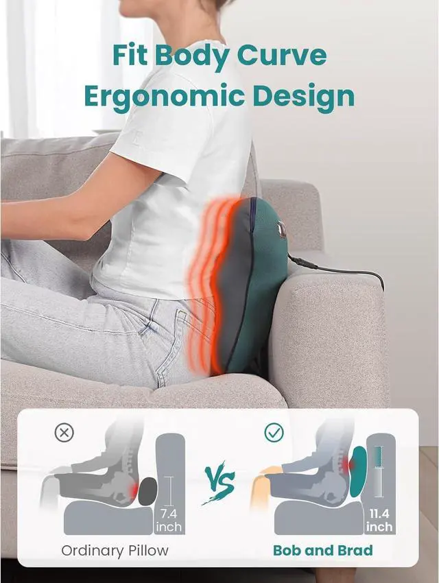 Alt view image 2 of 7 - Bob and Brad Back Massager with Smoothing Heat, Corded Neck Massager for Back Neck Leg Muscle Relaxation, Deep Tissue Shiatsu Back Pillow, FSA /HSA Eligible, Idea Gift for Men and Women