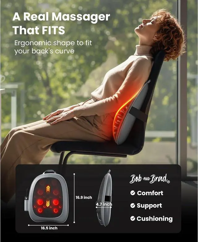 Alt view image 3 of 7 - Bob and Brad Shiatsu Back Massager with Heat Therapy and Remote, Deep Tissue Neck Back Massager with Ergonomic Dual-Track for Pain Relief, 5-Speed Intensity Quiet Portable, Idea Gift for Men Women