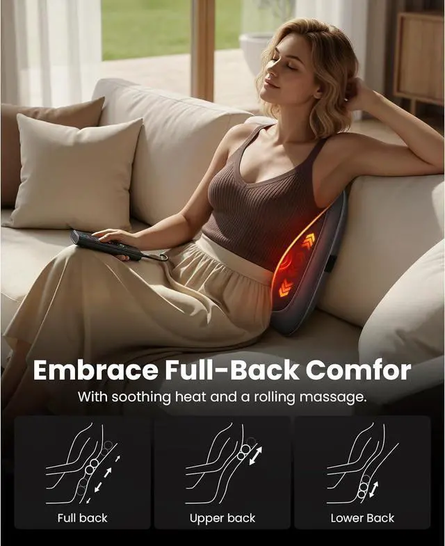 Alt view image 2 of 7 - Bob and Brad Shiatsu Back Massager with Heat Therapy and Remote, Deep Tissue Neck Back Massager with Ergonomic Dual-Track for Pain Relief, 5-Speed Intensity Quiet Portable, Idea Gift for Men Women