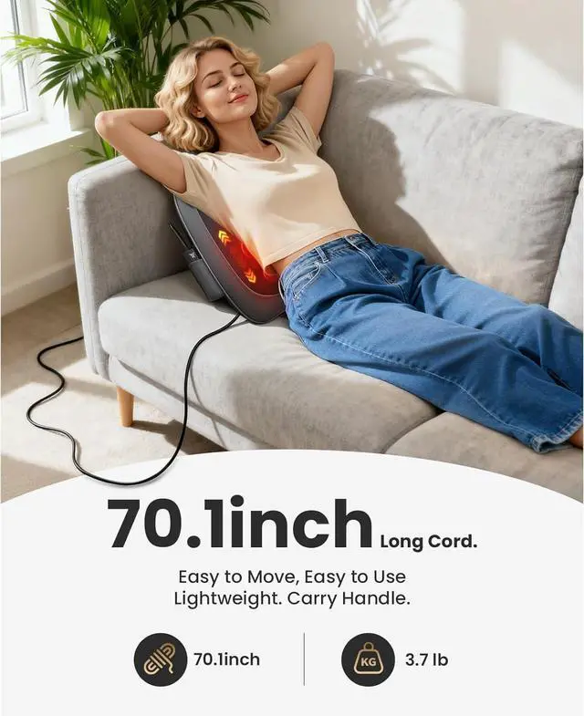 Alt view image 7 of 7 - Bob and Brad Shiatsu Back Massager with Heat Therapy and Remote, Deep Tissue Neck Back Massager with Ergonomic Dual-Track for Pain Relief, 5-Speed Intensity Quiet Portable, Idea Gift for Men Women