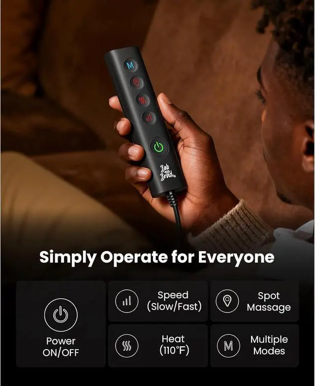 Alt view image 6 of 7 - Bob and Brad Shiatsu Back Massager with Heat Therapy and Remote, Deep Tissue Neck Back Massager with Ergonomic Dual-Track for Pain Relief, 5-Speed Intensity Quiet Portable, Idea Gift for Men Women