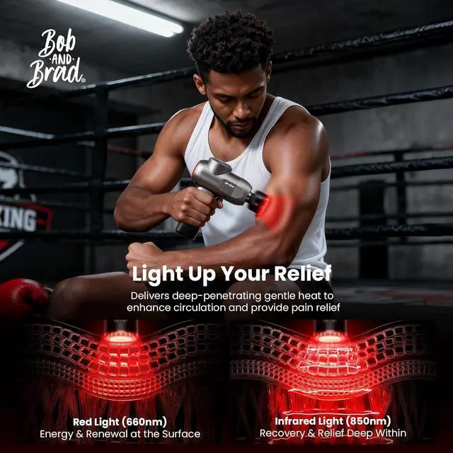 Alt view image 2 of 7 - Bob and Brad C2 Ultra Massage Gun with Infrared Light Heated Therapy, Professional Deep Percussion Mascle Massager for Athletes Pain Relief Home Gym, Handheld Electric Machine for Back Shouder