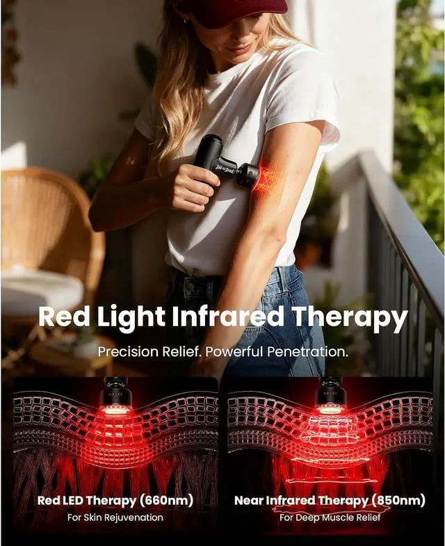 Alt view image 2 of 7 - Bob and Brad Q2 Ultra Massage Gun with Light Infrared Therapy, Deep Tissue Heated Muscle Massager Gun for Pain Relief, Pocket-Sized Portable Percussion Massage Gun for Athletes Home Gym, Idea Gift