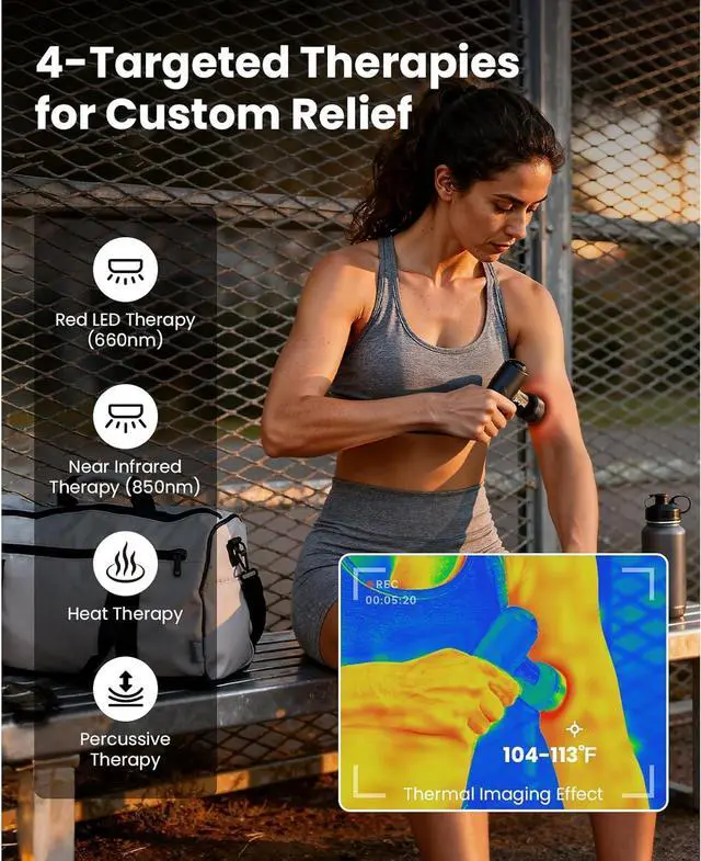 Alt view image 4 of 7 - Bob and Brad Q2 Ultra Massage Gun with Light Infrared Therapy, Deep Tissue Heated Muscle Massager Gun for Pain Relief, Pocket-Sized Portable Percussion Massage Gun for Athletes Home Gym, Idea Gift