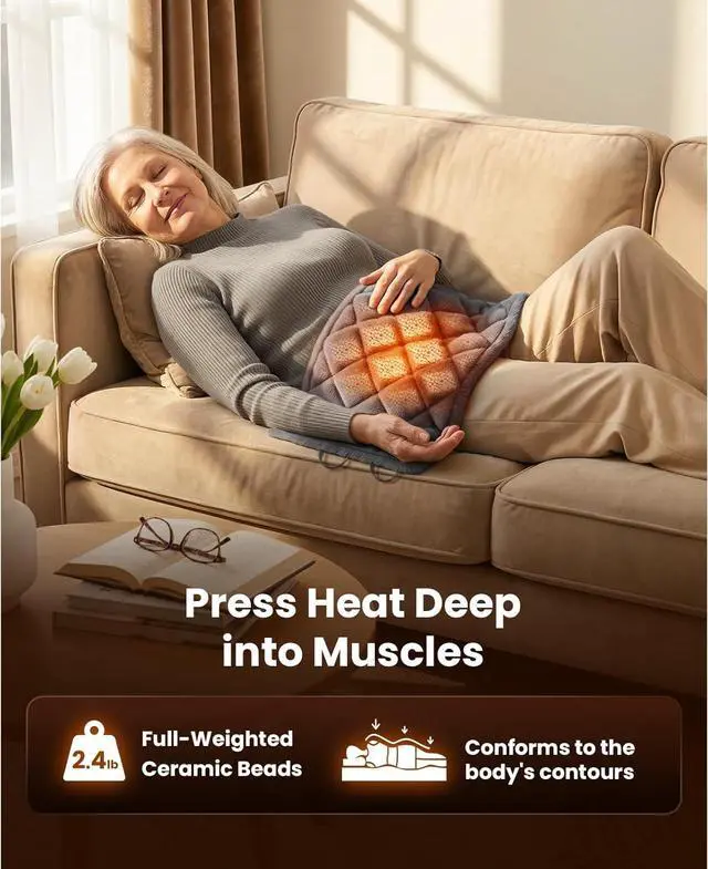 Alt view image 3 of 7 - BOB AND BRAD Far Infrared Weighted Heating Pad for Back Pain Relief, 12"x24" Electric Heat Pad With Auto Off, 6 Heat & Hands-Free Strap, Moist Heat Therapy for Neck, Shoulder, Cramps, FSA-HSA Eligible