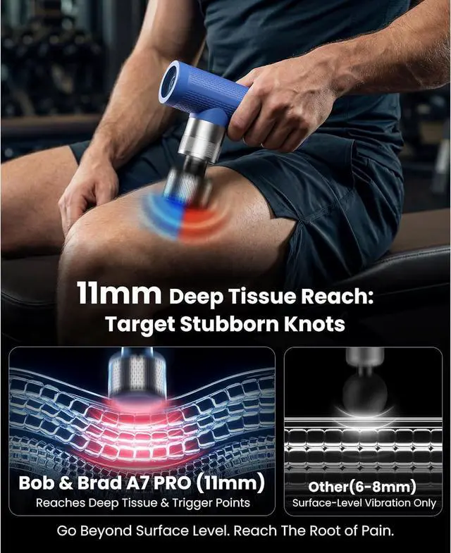 Alt view image 2 of 7 - Bob and Brad A7 Pro Massage Gun with Heat & Cold Therapy for Back Pain & Recovery - 11mm Deep Tissue