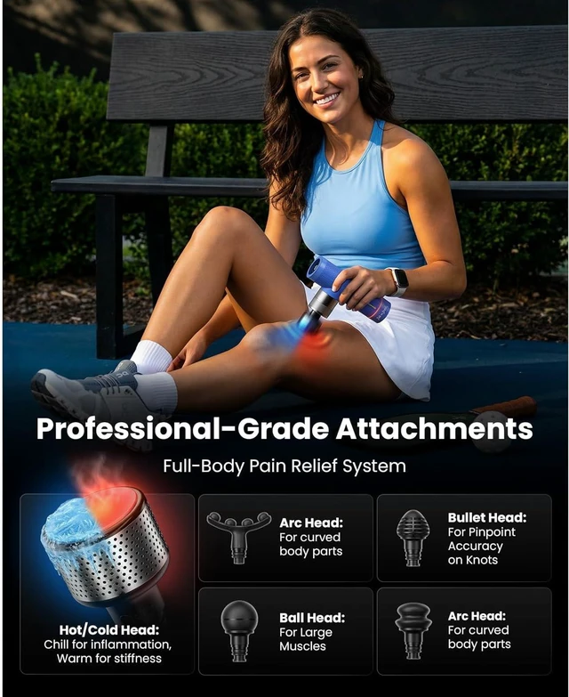 Alt view image 4 of 7 - Bob and Brad A7 Pro Massage Gun with Heat & Cold Therapy for Back Pain & Recovery - 11mm Deep Tissue