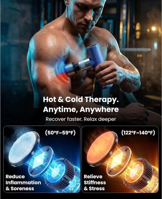 Alt view image 3 of 7 - Bob and Brad A7 Pro Massage Gun with Heat & Cold Therapy for Back Pain & Recovery - 11mm Deep Tissue