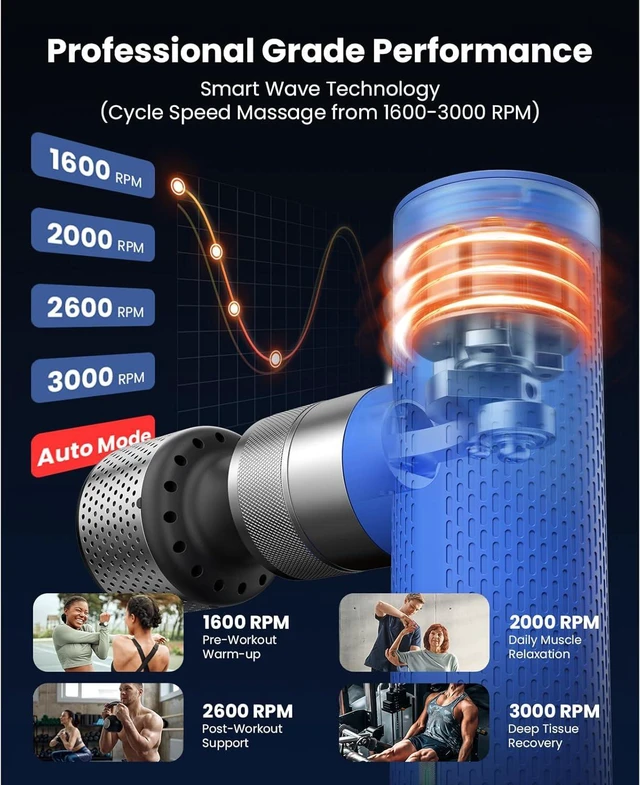 Alt view image 7 of 7 - Bob and Brad A7 Pro Massage Gun with Heat & Cold Therapy for Back Pain & Recovery - 11mm Deep Tissue
