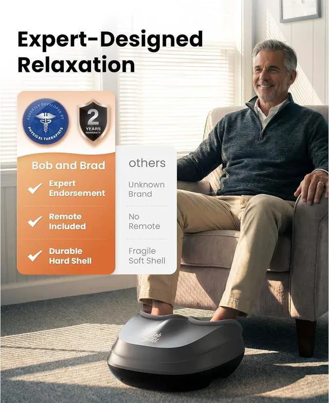 Alt view image 2 of 7 - Bob and Brad Shiatsu Foot Massager with Heat and Remote, Deep Kneading Electric Feet Massager for Foot Fatigue, Fits US Size 12