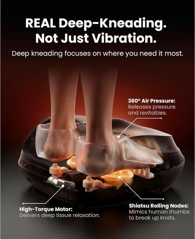Alt view image 4 of 7 - Bob and Brad Shiatsu Foot Massager with Heat and Remote, Deep Kneading Electric Feet Massager for Foot Fatigue, Fits US Size 12