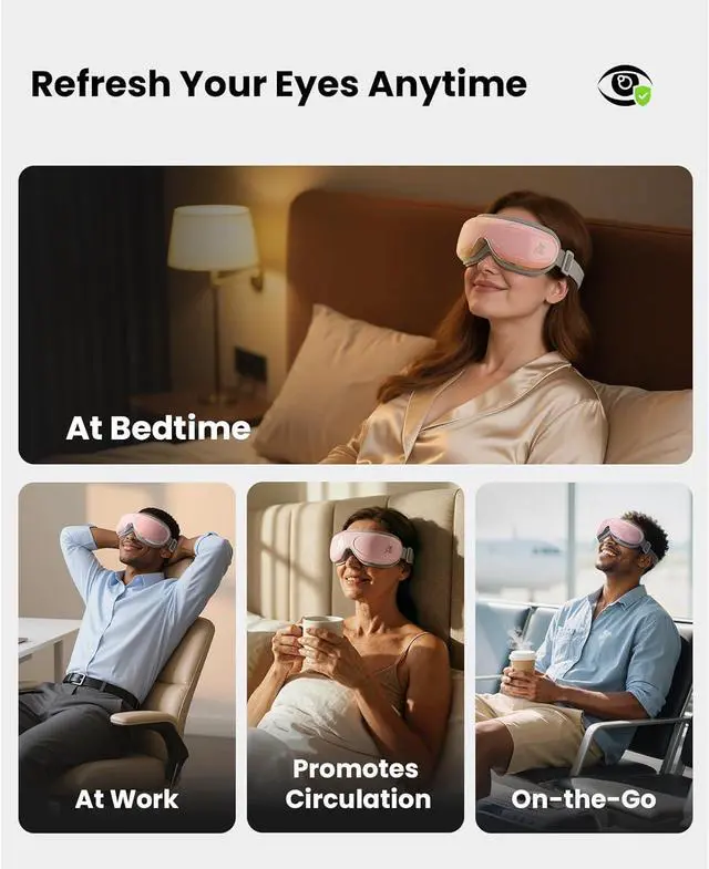 Alt view image 5 of 7 - BOB AND BRAD Eye Massager EyeOasis 2 - Heated Eye Massager for Migraines ,with Compression and Music, Smart Eye Mask Massager Eyes Relaxation Improve Sleep, FSA/HSA Eligible,Gifts for Women and Men