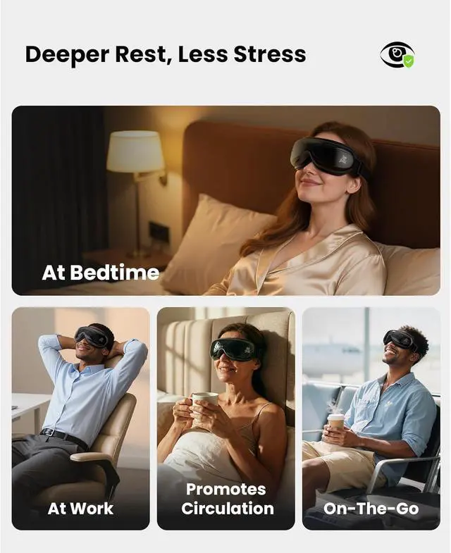 Alt view image 4 of 7 - BOB AND BRAD Eye Massager, EyeOasis 2 -Eye Massager with Heat,Smart Eye Mask Massager for Migraine with BT Music,Reduce Eye Strain Dry Eyes Improve Sleep,FSA/HSA Eligible,Gifts for Women and Men,Black