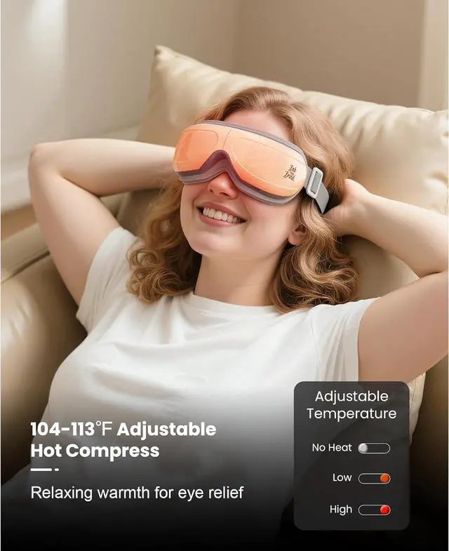 Alt view image 3 of 7 - BOB AND BRAD Eye Massager,EyeOasis 2 Plus - Eye Massager for Migraines with Remote&Heat& Compression&Music,FSA/HSA Eligible, Heated Eye Massage Mask for Dry Eyes Relief Improve Sleep, Ideal Gifts