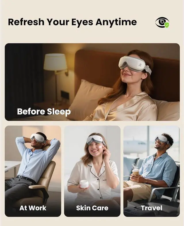 Alt view image 5 of 7 - BOB AND BRAD Eye Massager,EyeOasis 2 Plus - Eye Massager for Migraines with Remote&Heat& Compression&Music,FSA/HSA Eligible, Heated Eye Massage Mask for Dry Eyes Relief Improve Sleep, Ideal Gifts