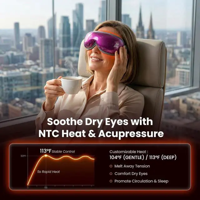 Alt view image 2 of 7 - BOB AND BRAD Eye Massager with Heat and Cooling Therapy, Comfort Music Eye Mask for Migraines, Eye Strain Dry Eye Relief, Heated Face Massager Pain Relief Improve Sleep, FSA HSA Eligible, Idea Gifts