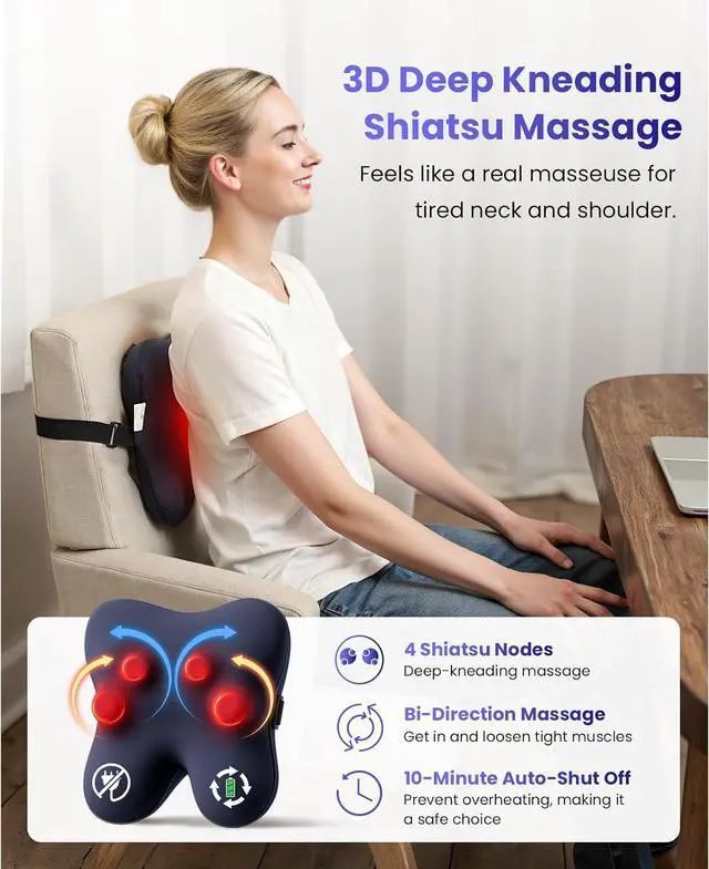 Alt view image 5 of 7 - BOB AND BRAD Back Massager with Heat, Cordless Shiatsu Massagers for Neck and Back, Neck and Shoulder Massager, 3D Kneading Massage Pillow for Muscle Pain Relief, Relaxation Gifts for Women Men