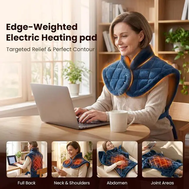 Alt view image 2 of 7 - Bob and Brad Heating Pad for Back Pain Relief, Electric Heat Pad for Neck Shoulders & Full Body, Edge-Weighted Design, Fast Heating, ETL Certified, Gift for Women Men 24"x33"