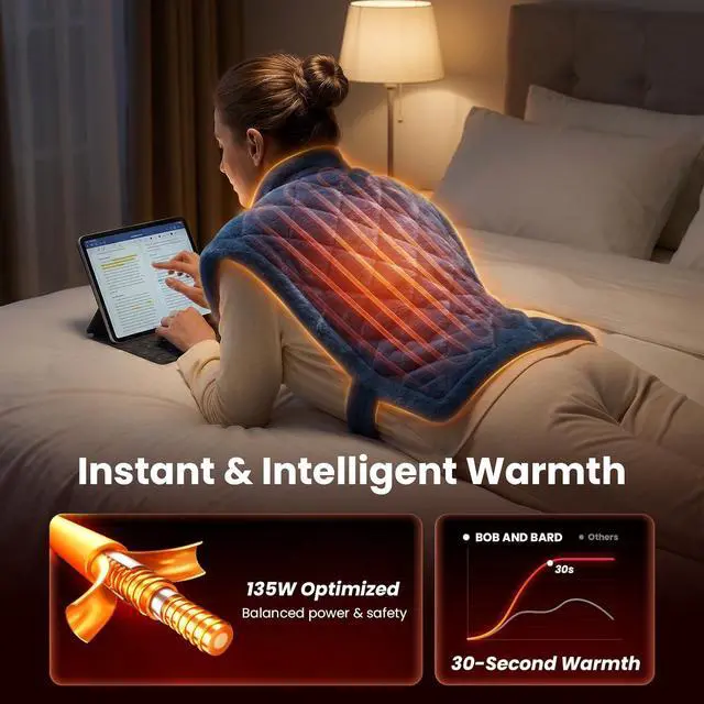 Alt view image 5 of 7 - Bob and Brad Heating Pad for Back Pain Relief, Electric Heat Pad for Neck Shoulders & Full Body, Edge-Weighted Design, Fast Heating, ETL Certified, Gift for Women Men 24"x33"